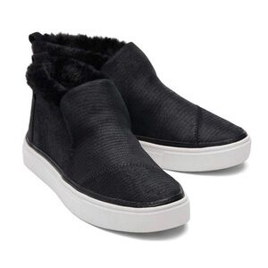 Tom’s Paxton black lizard leather/faux fur lined slip on platform sneakers